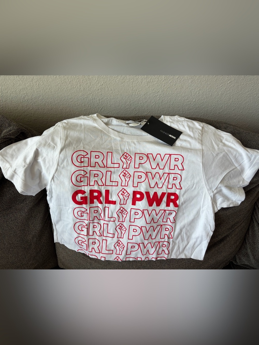 Fashion Nova Crop White Tee with  "GRL PWR" Graphic